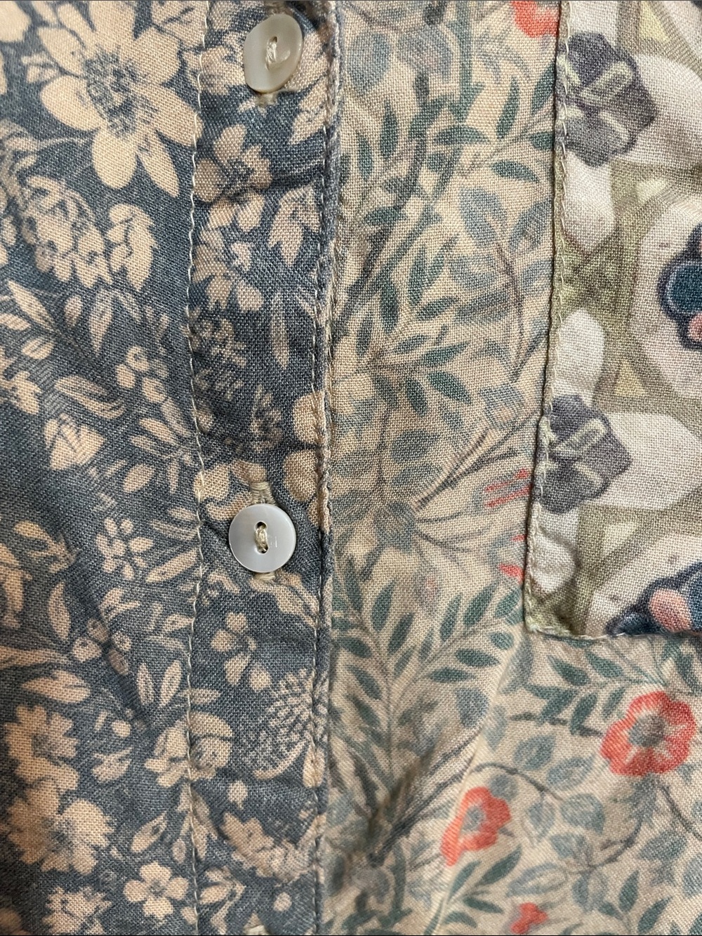 NATURAL LIFE Lola Front Tie Patchwork Button-down Shirt blouse Bohemian Sage - Picture 6 of 10